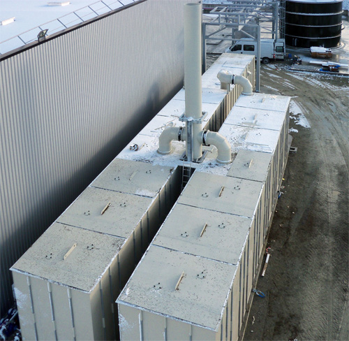 Biofilter container with two-stage chemical washer for a waste treatment plant in France (25.000 m³/h)