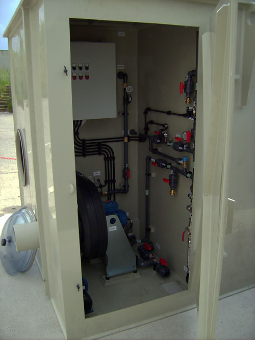 Inside view of a technical room of a biofilter